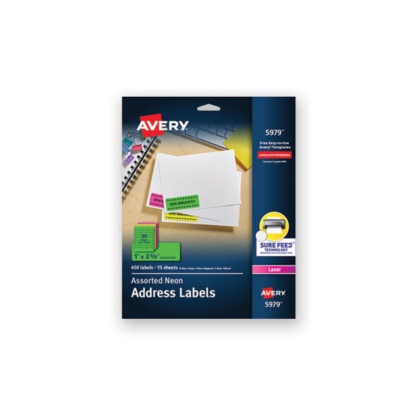 Avery Dennison Avery, HIGH-VISIBILITY PERMANENT LASER ID LABELS, 1 X 2 5/8, ASST. NEON, 450PK 5979 - main